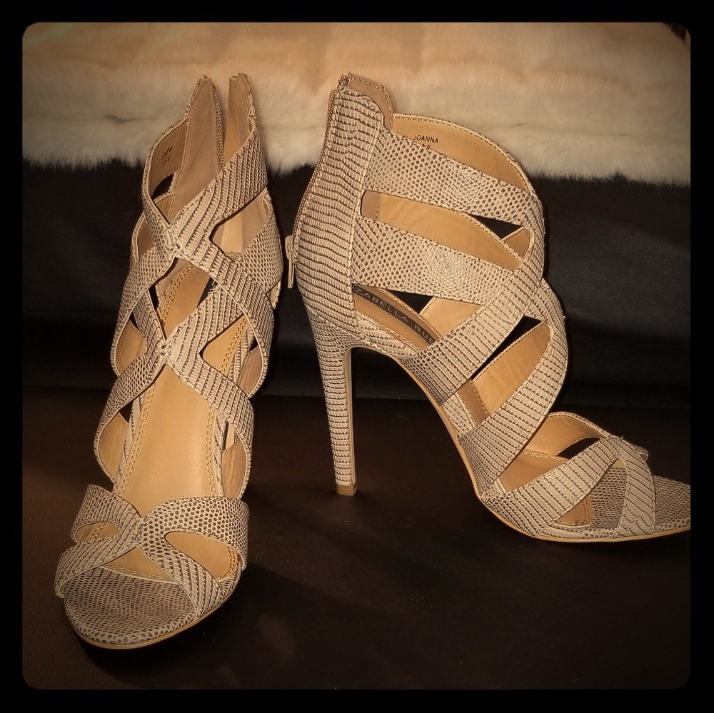 Tan Snakeskin High Heeled Sandals